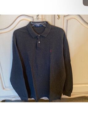 Ralph Lauren Dark Gray Long-Sleeve Polo with Red Pony